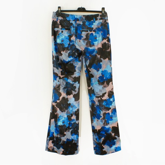 Elevenses Floral Brighton Satin Wide Legs Trouser Pants Blue Anthropologie - Picture 3 of 3